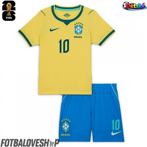 Brazílie Vinicius Junior #10 Dětské Domácí Dres MS 2026 Krátký Rukáv (+ trenýrky)