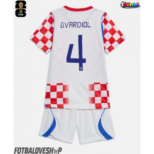 Chorvatsko Josko Gvardiol #4 Dětské Domácí Dres MS 2026 Krátký Rukáv (+ trenýrky)
