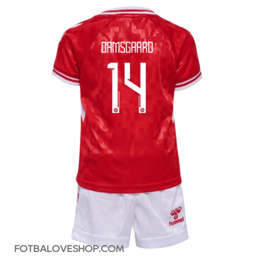 Dánsko Mikkel Damsgaard #14 Dětské Domácí Dres ME 2024 Krátký Rukáv (+ trenýrky)