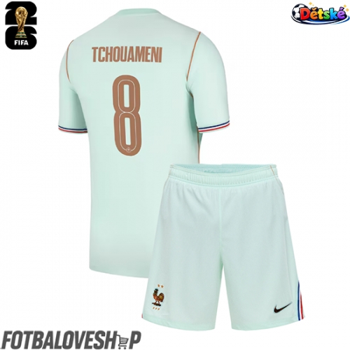 Francie Aurelien Tchouameni #8 Dětské Venkovní Dres MS 2026 Krátký Rukáv (+ trenýrky)