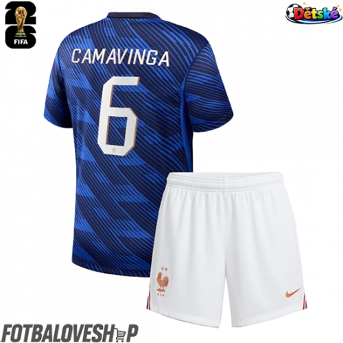 Francie Eduardo Camavinga #6 Dětské Domácí Dres MS 2026 Krátký Rukáv (+ trenýrky)