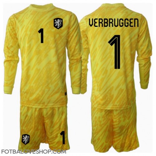 Holandsko Bart Verbruggen #1 Brankářské Dětské Venkovní Dres ME 2024 Dlouhý Rukáv (+ trenýrky)