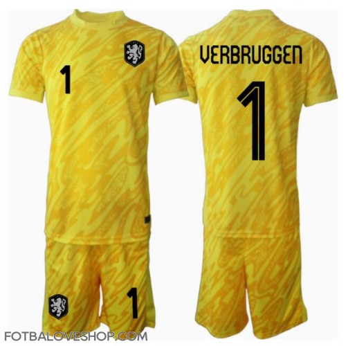 Holandsko Bart Verbruggen #1 Brankářské Dětské Venkovní Dres ME 2024 Krátký Rukáv (+ trenýrky)