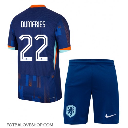 Holandsko Denzel Dumfries #22 Dětské Venkovní Dres ME 2024 Krátký Rukáv (+ trenýrky)