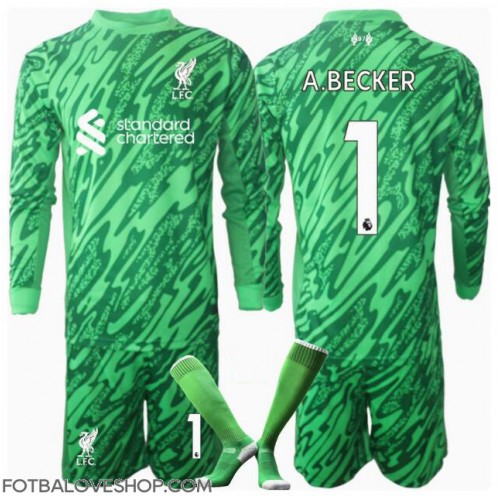 Liverpool Alisson Becker #1 Brankářské Dětské Venkovní Dres 2024-25 Dlouhý Rukáv (+ trenýrky)
