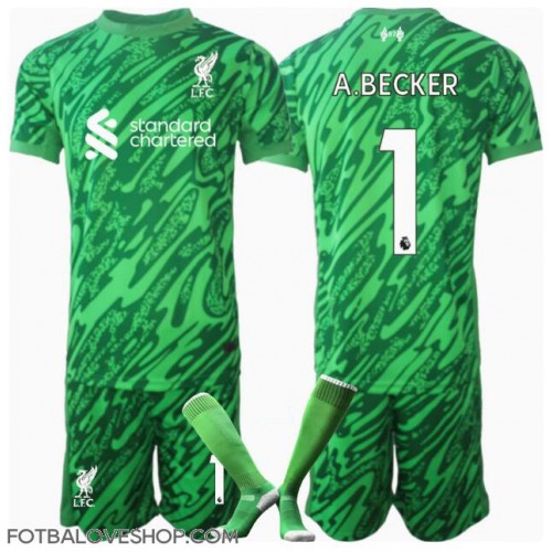 Liverpool Alisson Becker #1 Brankářské Dětské Venkovní Dres 2024-25 Krátký Rukáv (+ trenýrky)