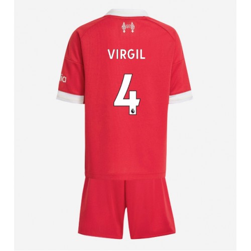 Liverpool Virgil van Dijk #4 Dětské Domácí Dres 2025-26 Krátký Rukáv (+ trenýrky)