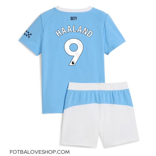 Manchester City Erling Haaland #9 Dětské Domácí Dres 2025-26 Krátký Rukáv (+ trenýrky)