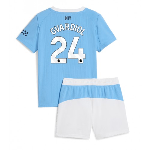 Manchester City Josko Gvardiol #24 Dětské Domácí Dres 2025-26 Krátký Rukáv (+ trenýrky)