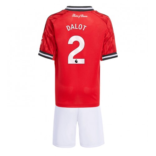 Manchester United Diogo Dalot #2 Dětské Domácí Dres 2025-26 Krátký Rukáv (+ trenýrky)