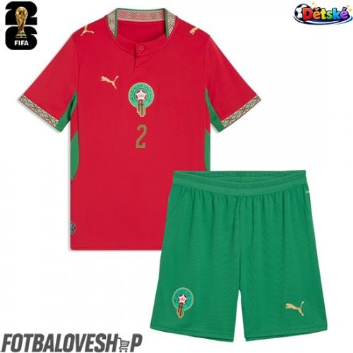 Maroko Achraf Hakimi #2 Dětské Domácí Dres MS 2026 Krátký Rukáv (+ trenýrky)