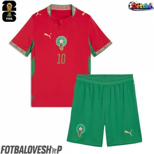 Maroko Brahim Diaz #10 Dětské Domácí Dres MS 2026 Krátký Rukáv (+ trenýrky)