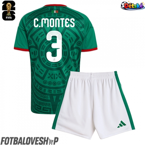 Mexiko Cesar Montes #3 Dětské Domácí Dres MS 2026 Krátký Rukáv (+ trenýrky)