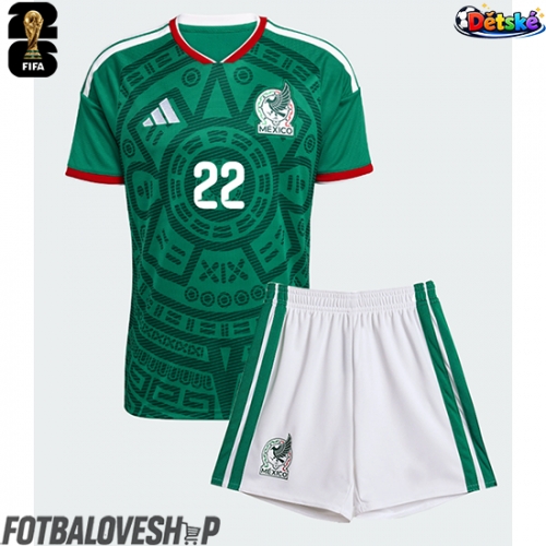 Mexiko Hirving Lozano #22 Dětské Domácí Dres MS 2026 Krátký Rukáv (+ trenýrky)