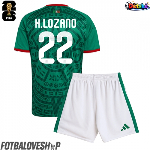 Mexiko Hirving Lozano #22 Dětské Domácí Dres MS 2026 Krátký Rukáv (+ trenýrky)