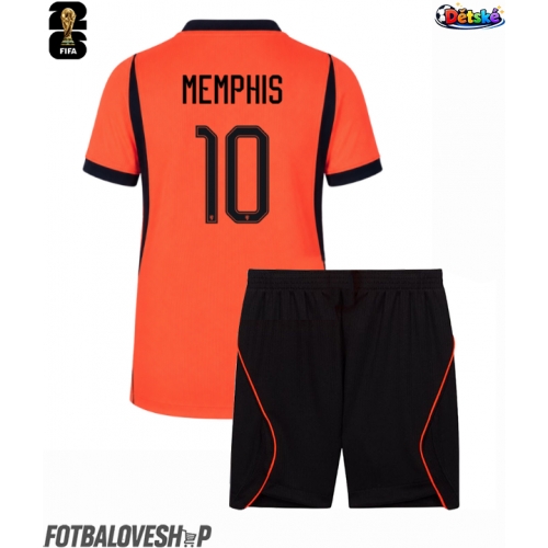 Nizozemsko Memphis Depay #10 Dětské Domácí Dres MS 2026 Krátký Rukáv (+ trenýrky)
