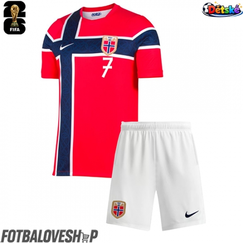 Norsko Alexander Sorloth #7 Dětské Domácí Dres MS 2026 Krátký Rukáv (+ trenýrky)