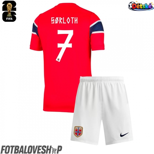 Norsko Alexander Sorloth #7 Dětské Domácí Dres MS 2026 Krátký Rukáv (+ trenýrky)