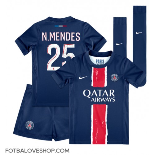 Paris Saint-Germain Nuno Mendes #25 Dětské Domácí Dres 2024-25 Krátký Rukáv (+ trenýrky)