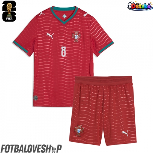 Portugalsko Bruno Fernandes #8 Dětské Domácí Dres MS 2026 Krátký Rukáv (+ trenýrky)