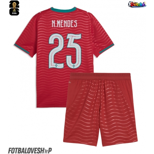 Portugalsko Nuno Mendes #25 Dětské Domácí Dres MS 2026 Krátký Rukáv (+ trenýrky)