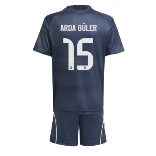 Real Madrid Arda Guler #15 Dětské Venkovní Dres 2025-26 Krátký Rukáv (+ trenýrky)