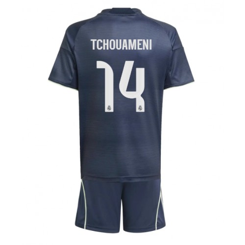Real Madrid Aurelien Tchouameni #14 Dětské Venkovní Dres 2025-26 Krátký Rukáv (+ trenýrky)