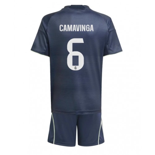 Real Madrid Eduardo Camavinga #6 Dětské Venkovní Dres 2025-26 Krátký Rukáv (+ trenýrky)