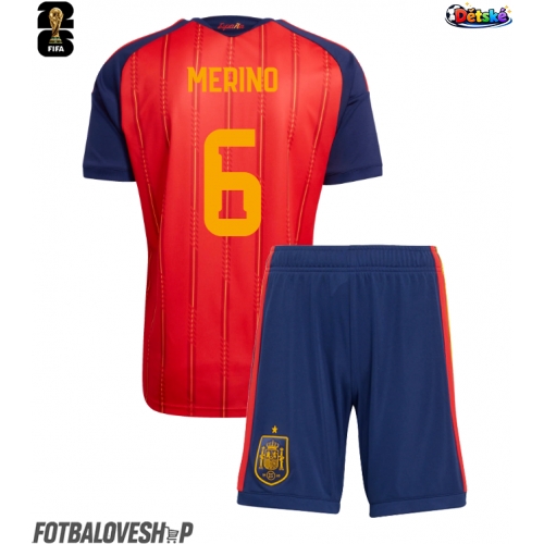 Španělsko Mikel Merino #6 Dětské Domácí Dres MS 2026 Krátký Rukáv (+ trenýrky)