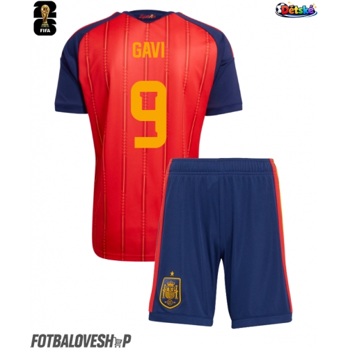 Španělsko Paez Gavi #9 Dětské Domácí Dres MS 2026 Krátký Rukáv (+ trenýrky)
