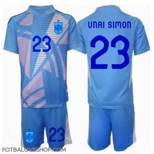 Španělsko Unai Simon #23 Brankářské Dětské Domácí Dres ME 2024 Krátký Rukáv (+ trenýrky)