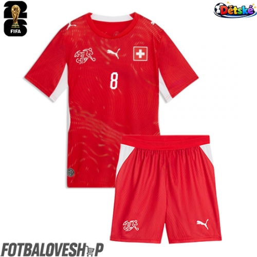 Švýcarsko Remo Freuler #8 Dětské Domácí Dres MS 2026 Krátký Rukáv (+ trenýrky)