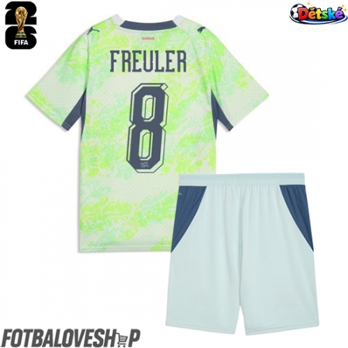 Švýcarsko Remo Freuler #8 Dětské Venkovní Dres MS 2026 Krátký Rukáv (+ trenýrky)